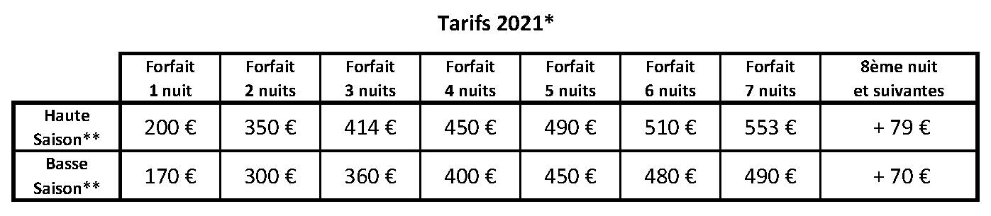Tarifs Chez Liliane 2021
